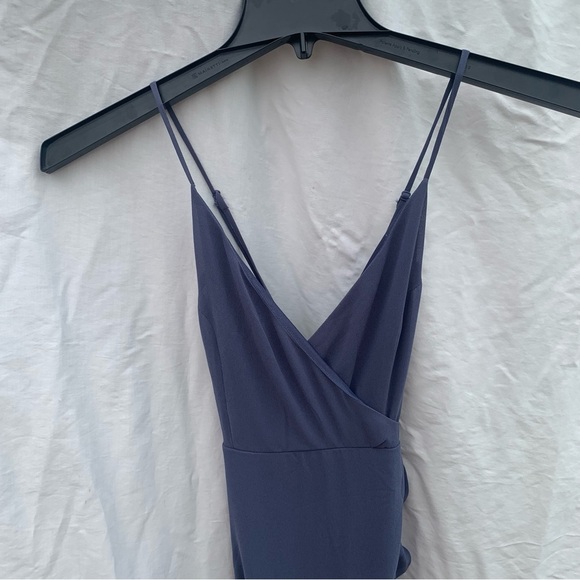 Lulu’s Bridesmaid Maxi Dress In Love Forever Granite Blue Lace-Up High-Low - Picture 3 of 11